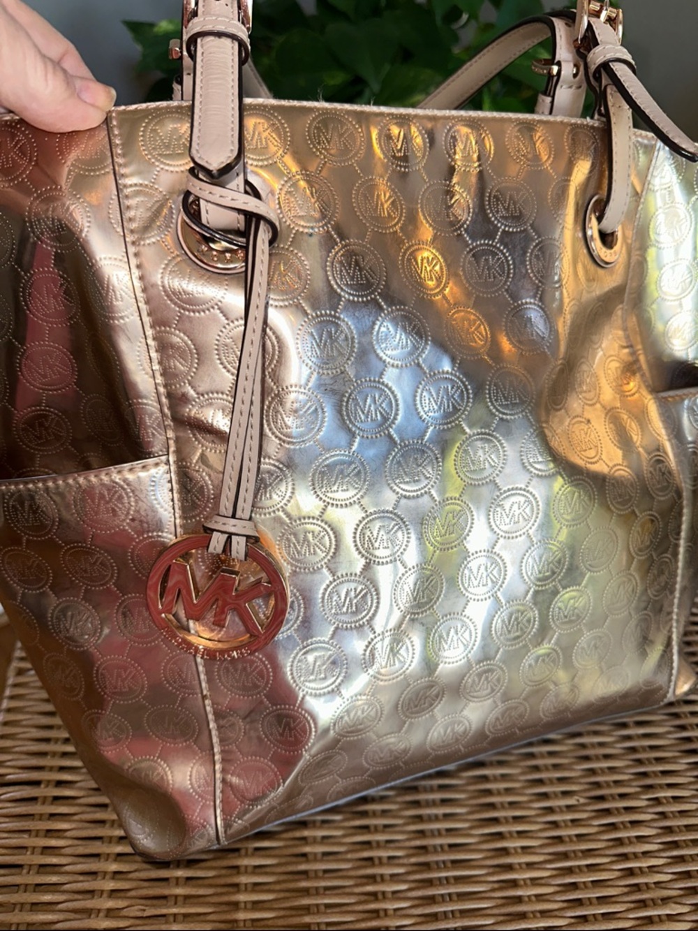 Michael Kors  Gold Embossed MK Signature Tote excellent condition